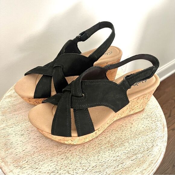 Clark’s Rose Erin Wedge Black Sandals Size 7.5 NWOB - Picture 4 of 10